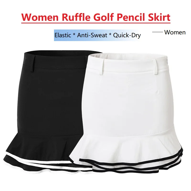 

Ladies Pleated Golf Skirt Double-Layer Fishtail Skort Women High Waist Slim Golf Pencil Skirts With Inner Shorts Leisure Culotte