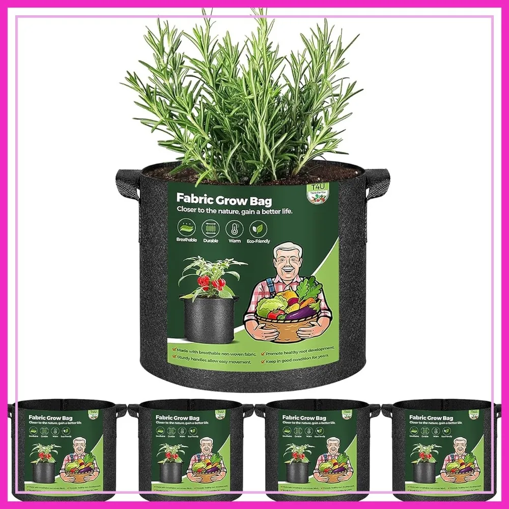 

5 Gallon Grow Bags with Handles, Heavy Duty Thickened Nonwoven Fabric Pots for Plants, Strawberry, Cherry Tomatoes (5 Pack)