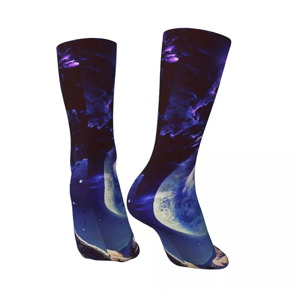 Hip Hop Vintage Cloud Moon Crazy Men's compression Socks Unisex Space Galaxy Wolf Street Style Pattern Printed Crew Sock Boys