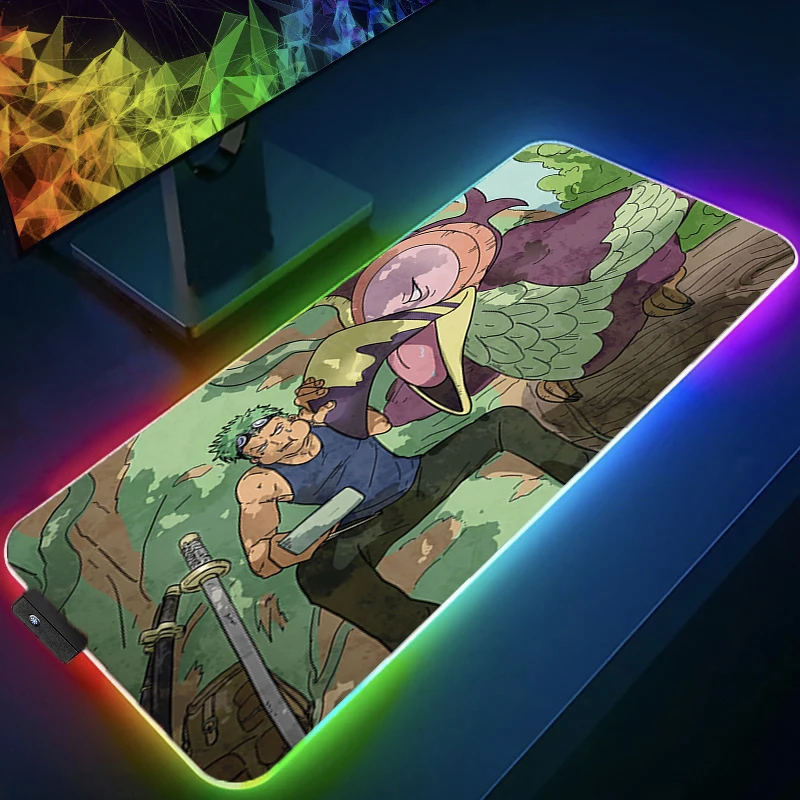 Backlight gaming xxl mouse pad uma peça zoro led computador gamer teclado portátil tapete mouse rgb antiderrapante tapete de mesa de borracha