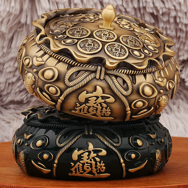 Brass Ashtray Office Desk Surface Panel Men's Coin Lucky Bag Copper Ware Copper Art Retro Ornaments Jinbao Ingot Purse