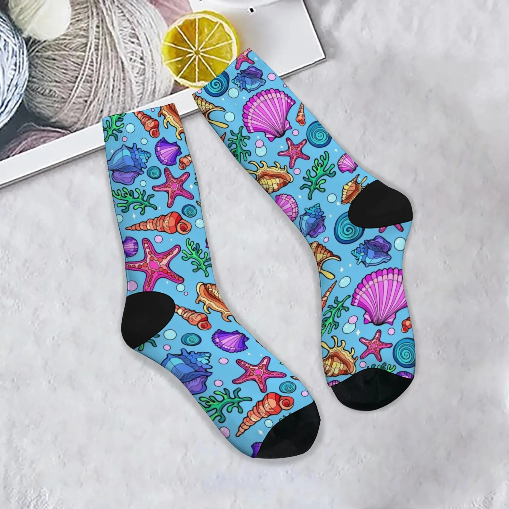 Neuheit bunte Muscheldruck Ozean Thema Socken Harajuku Straße Retro Persönlichkeit Trend Kompressionssocken Unisex Party Geschenk