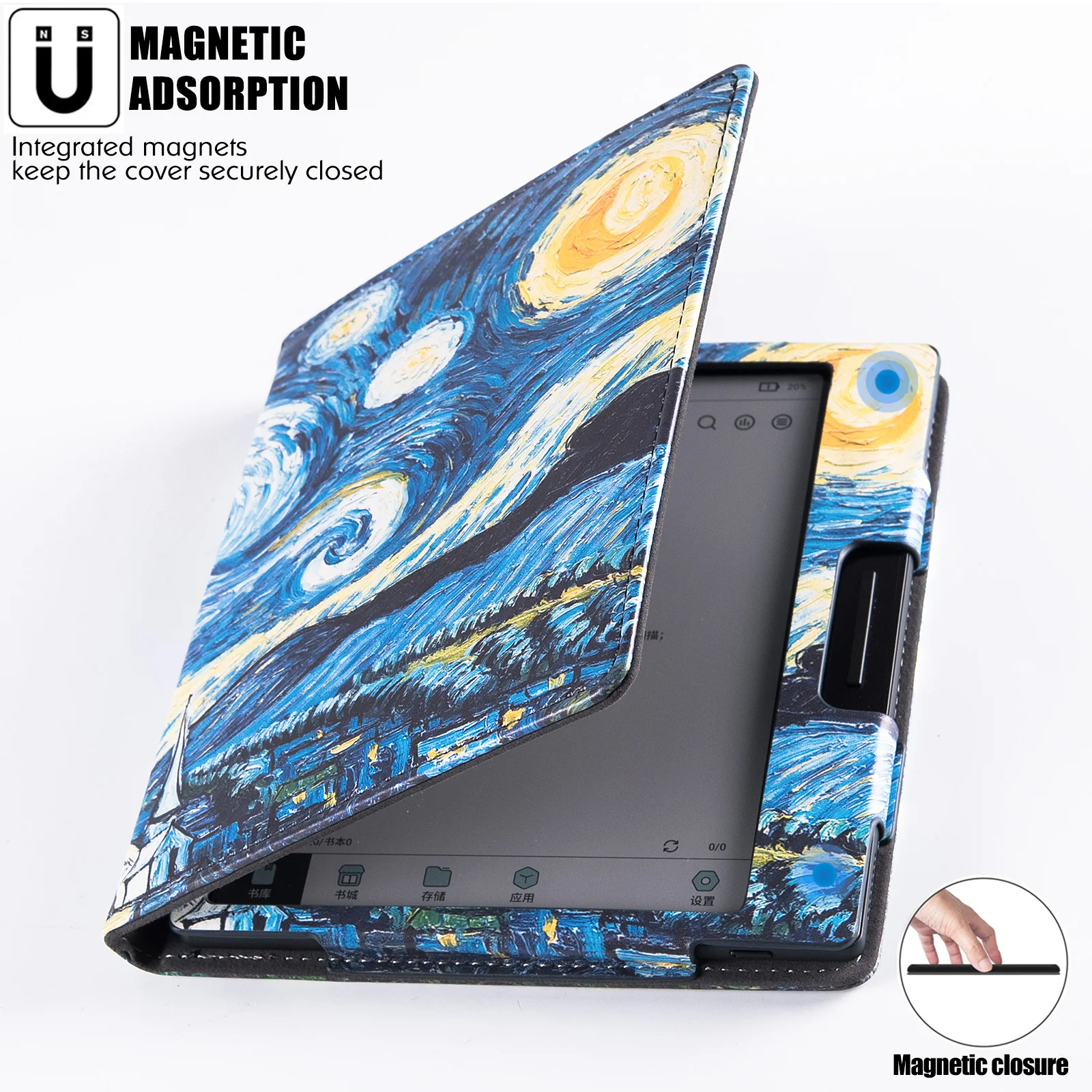 Etui na 7-calowy Boox Go 7 B/W i Go Color 7 (1/2 generacji, 2025/2024) |   Wbudowany stojak i pasek na rękę |   z funkcją Sleep/Wake |   Okładka ze skóry PU — zdjęcie produktu 5