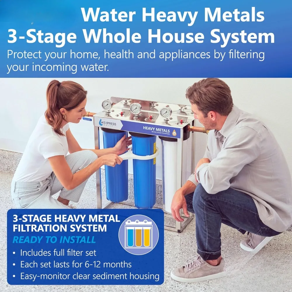 3-Stage Heavy Metal Water Filtration System, Stainless Steel, Reduces Contaminants, Improves Water Quality