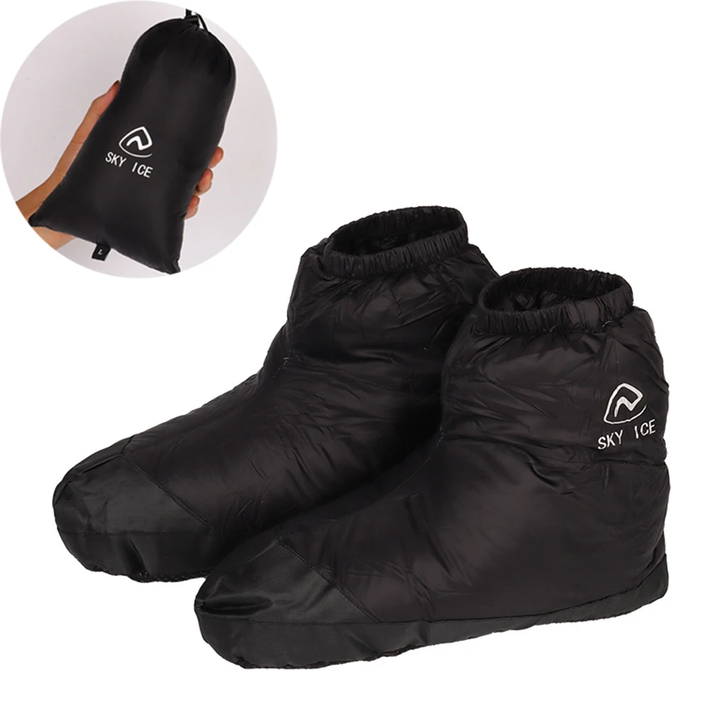 Ultralight Anti-Slip Winter Duck Down Booties Men Women Down Slippers Warm Socks Soft Cozy Water-Resistant Camping Sleeping