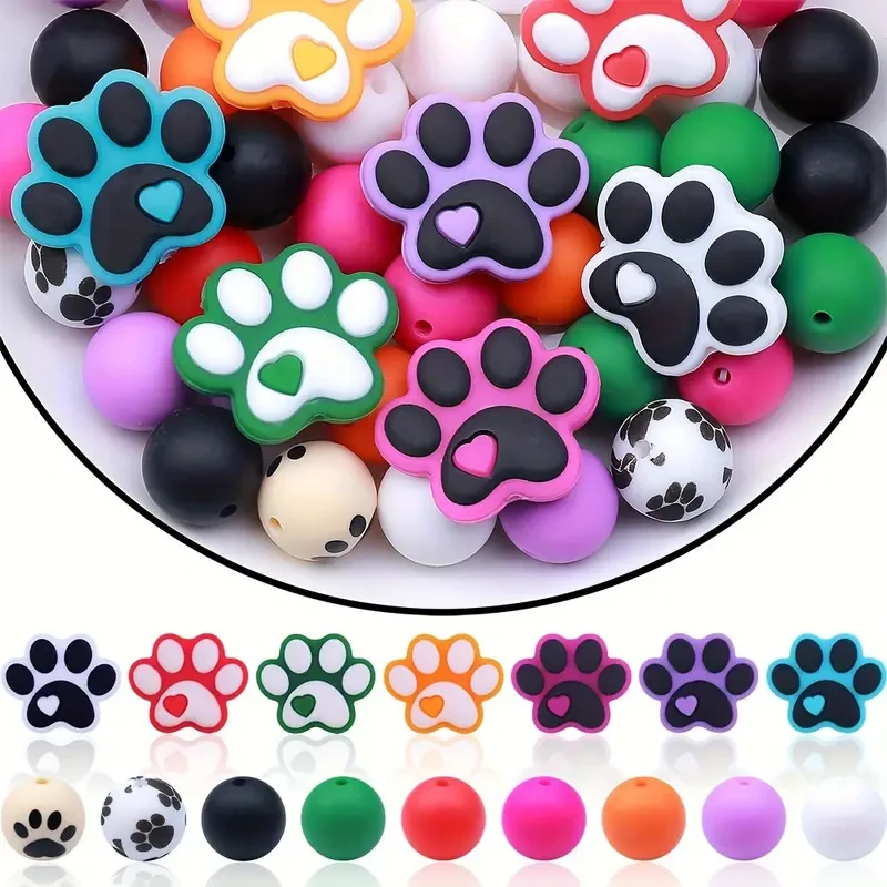 5/7/25/56PCS Animal Paw Print Silicone Bead Set, Suitable for DIY Craft Beads for Making Earrings, Necklaces, Keychains