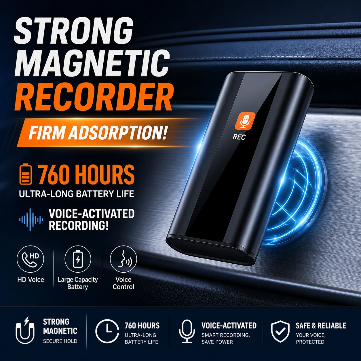 64GB Magnetic Voice Recorder with 760H Long Recording Time Voice Activated Noise Cancelling Digital Dictaphone for Lectures And