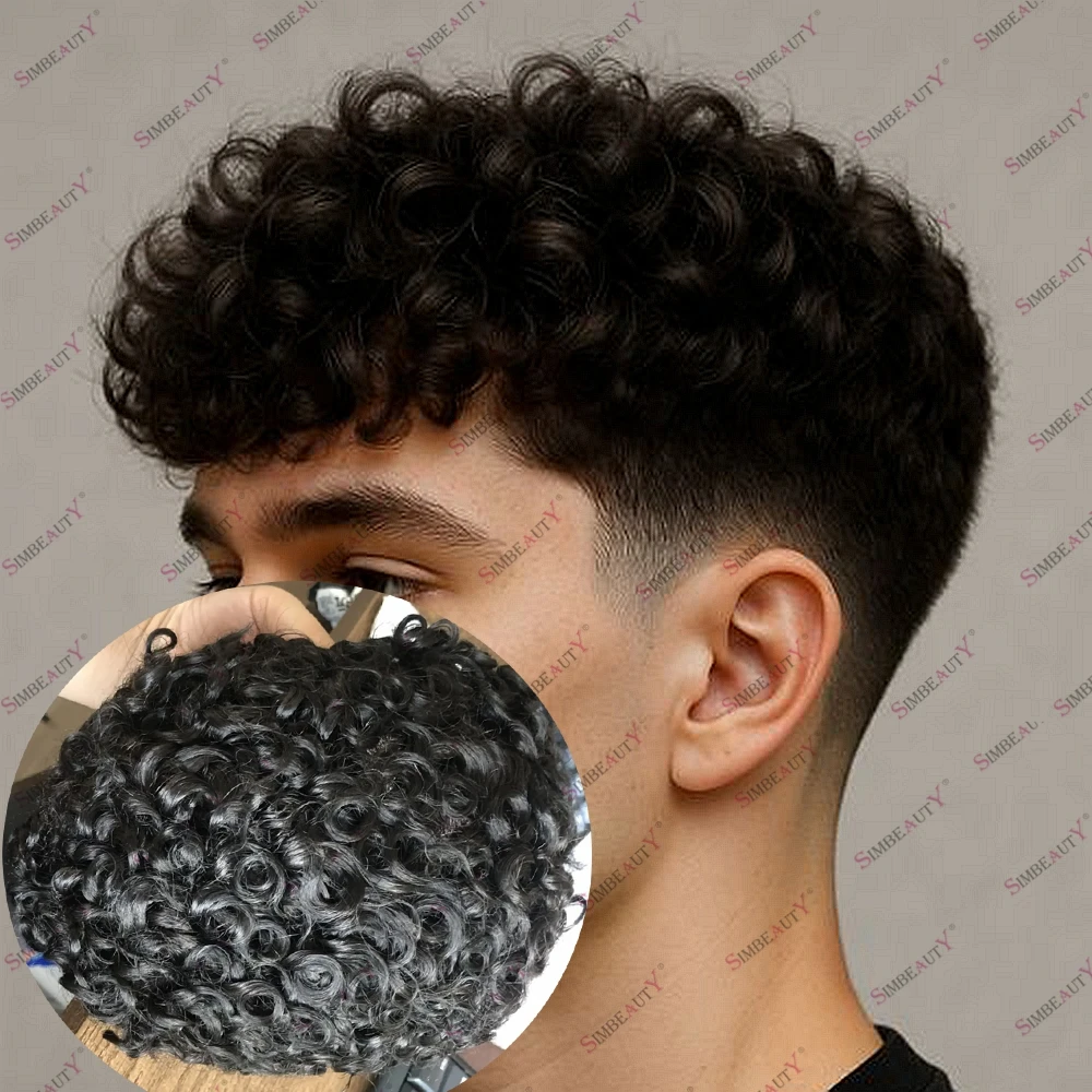 

Необнаружимые отбеливающие узлы, кружевные передние человеческие волосы, мужской парик 18 мм, завитки, афро, мужская кружевная основа из искусственной кожи, дешевый парик из человеческих волос, протез