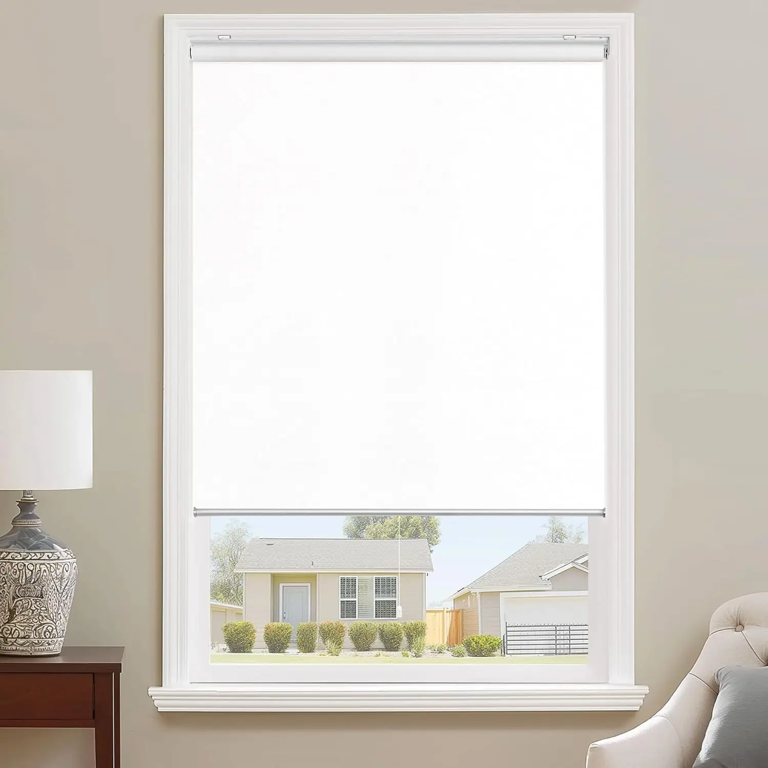 

Cordless Blackout Roller Shade, Thermal Insulated UV Protection Fabric, White 46"x72" for Windows and Doors