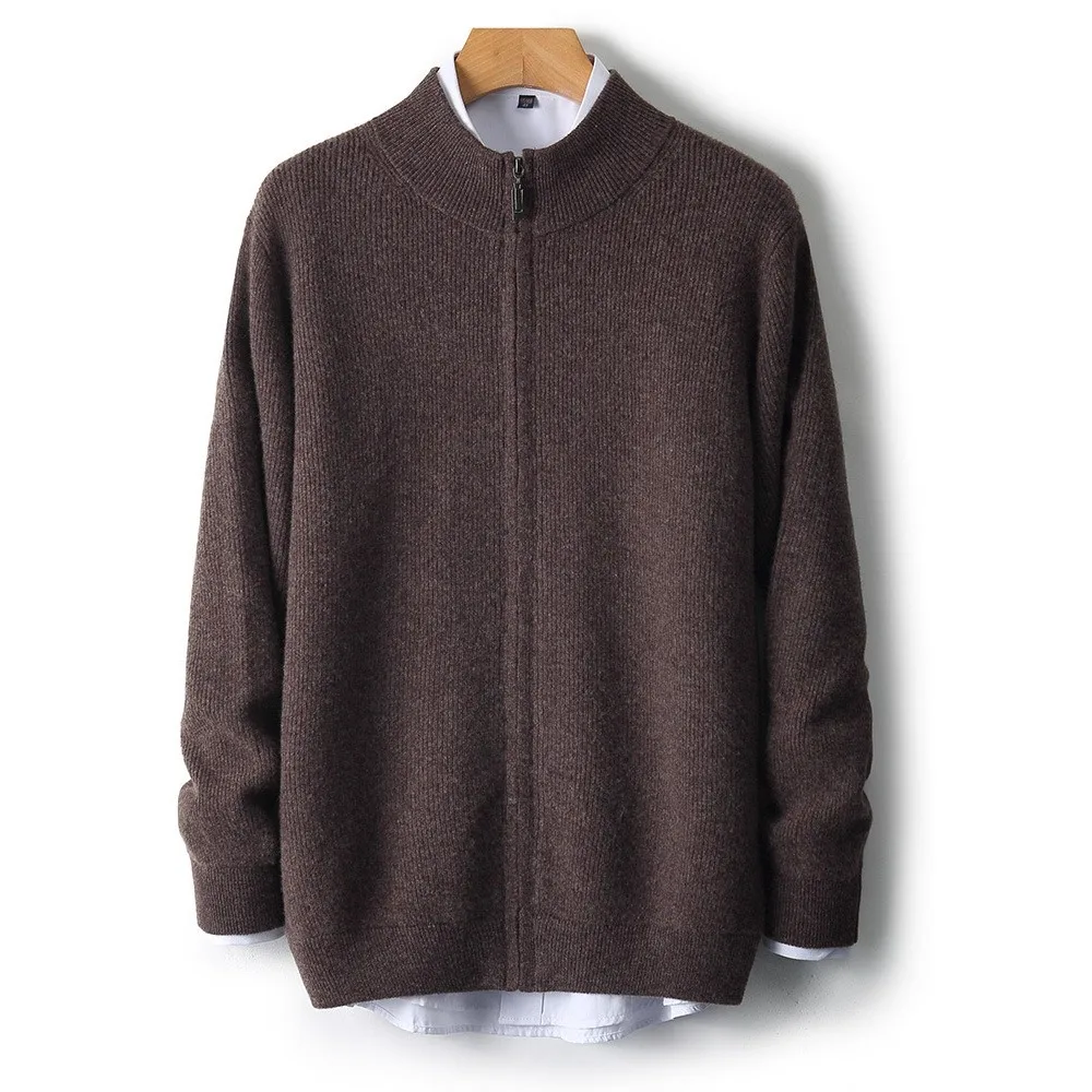 

Autumn Winter Men's 100% Wool Knitted Cardigan Sweater High Collar Sweaters Coat