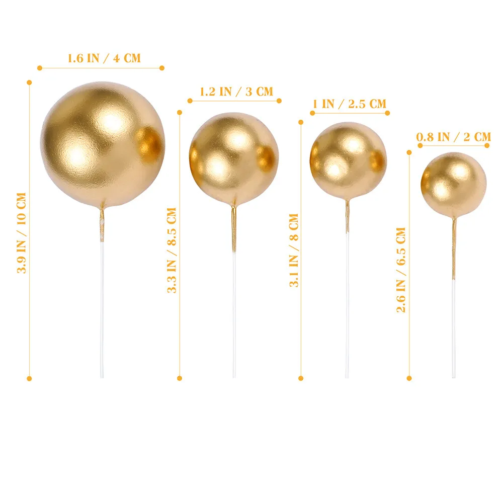 20Pcs Creative Golden Ball Shaped Cake Toppers Safe Edible-Grade Decor for Birthday Dance Party Photo Prop Cupcake Cake Ice