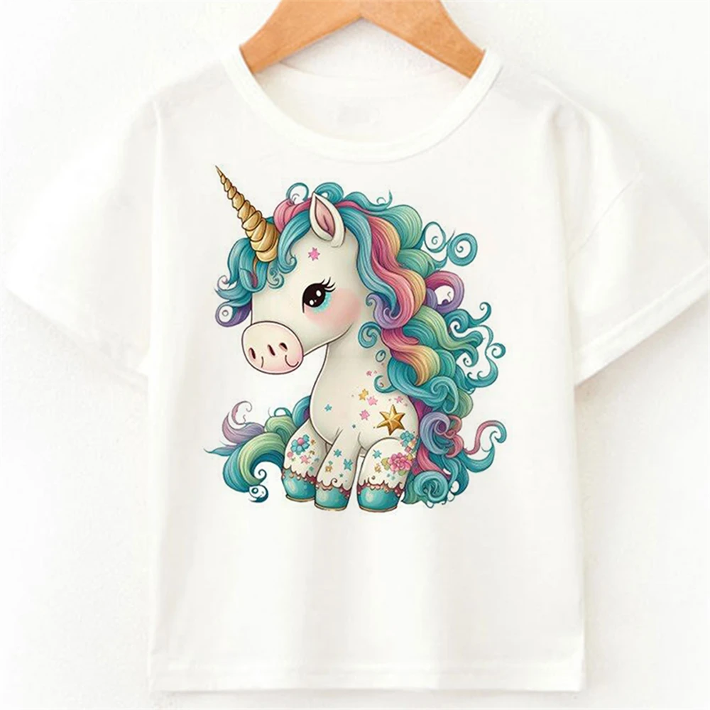 Children Clothes Cute Summer 2023 T Shirt Children Fashion Sunglasses Harajuku Unicorn Print T-Shirts Short Sleeve Kids T Shirt