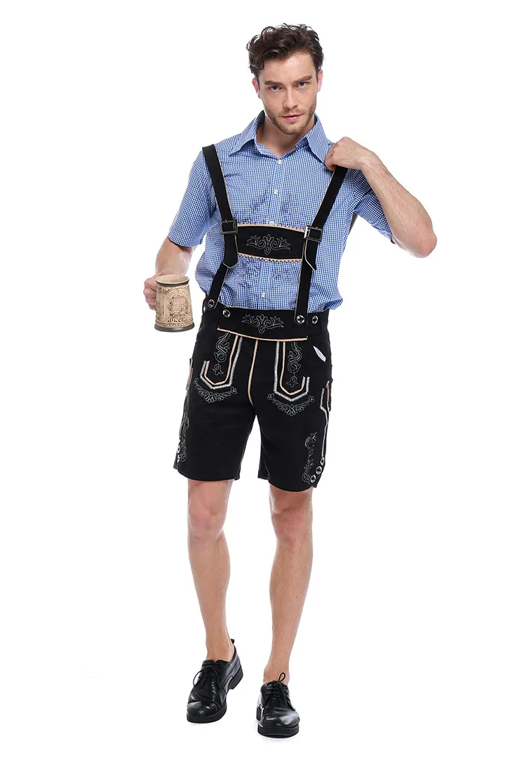 Red Blue Traditional Oktoberfest Lederhosen Beer Festival Men's Costume Germany Bavarian Adult Male Suspenders Shorts Outfit