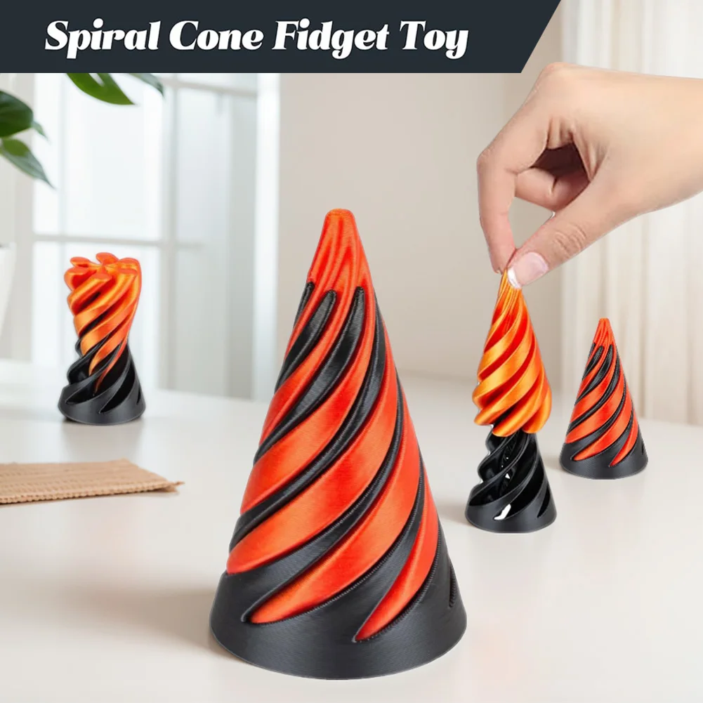 3D Printed Spiral Cone Toy Impossible Pyramid Passthrough Sculpture Pass Through Pyramid Fidget Toy Mini Vortex Thread Illusion