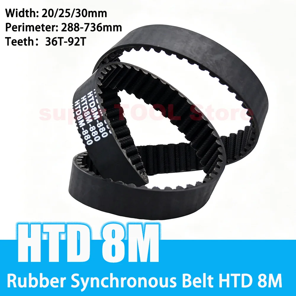 HTD 8M Black Rubber Timing Belt 288-736 Length 8mm Pitch 20mm 25mm 30mm Width for CNC Router 3D Printer Industrial Drive Belt
