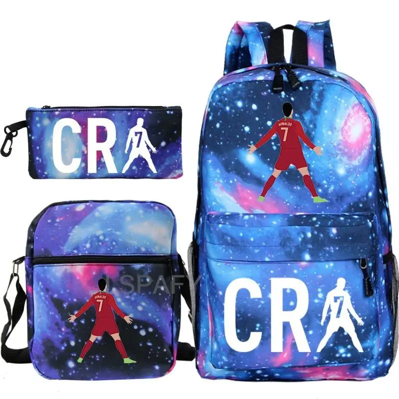 Football Ronaldo CR7 Backpack 3pcs/set School Bags for Girls Boy Laptop Travel Knapsack Women Rucksack Shoulder Bags Pen Case