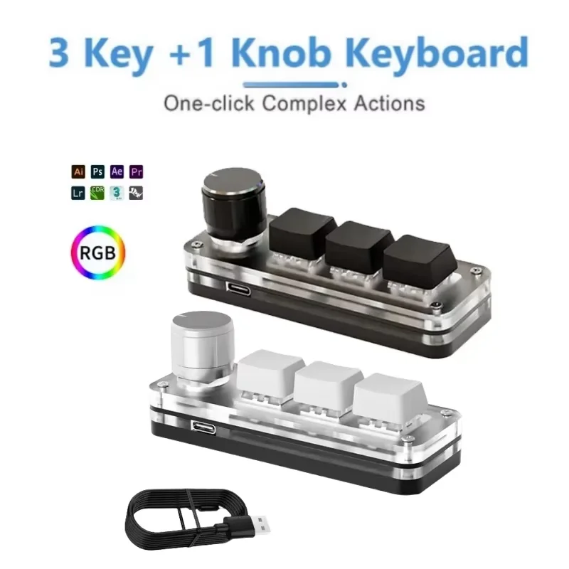 USB Macro Mechanical Keyboard 3 Keys 1 Knob RGB Mini Gaming Custom Switch Programming Knob Portable Keypads For Photoshop
