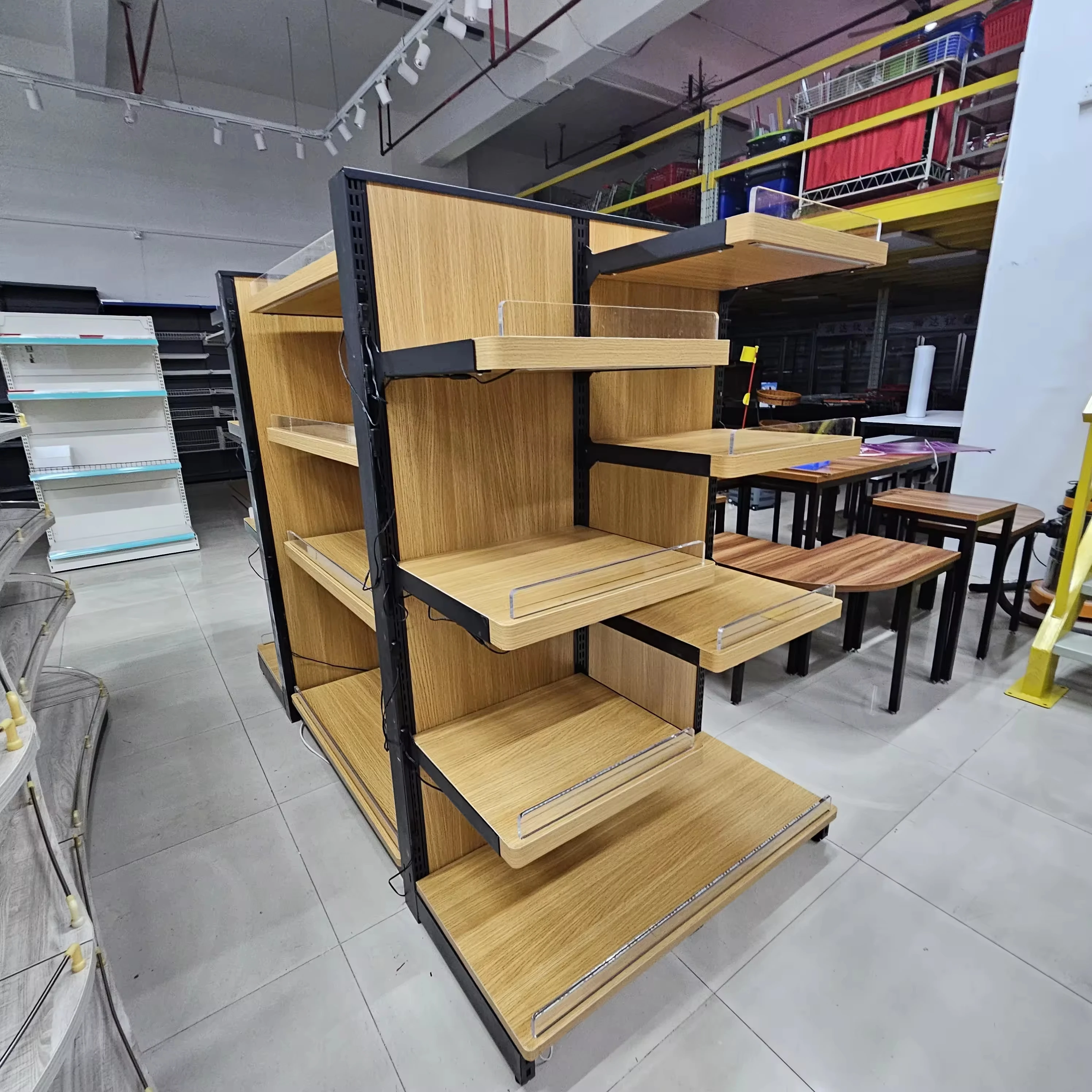 Custom.Wholesale Retail Wood & Steel Bookstore Display Racks for Grocery Store & Supermarket Shop Shelf for Product Display