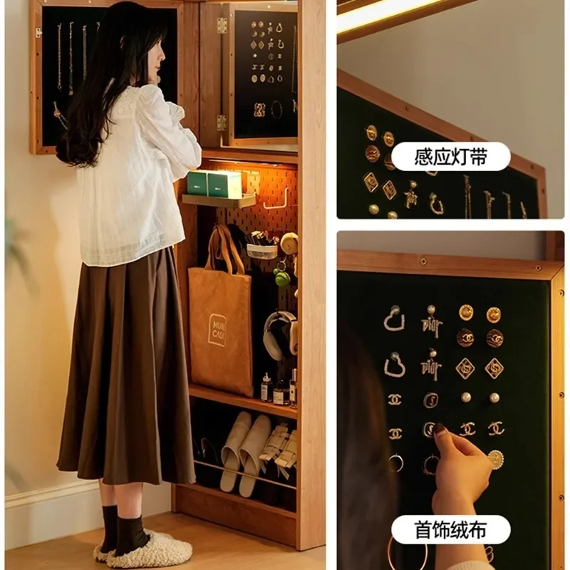 Japanese-style combination cherry wood bedroom cabinet rattan storage locker