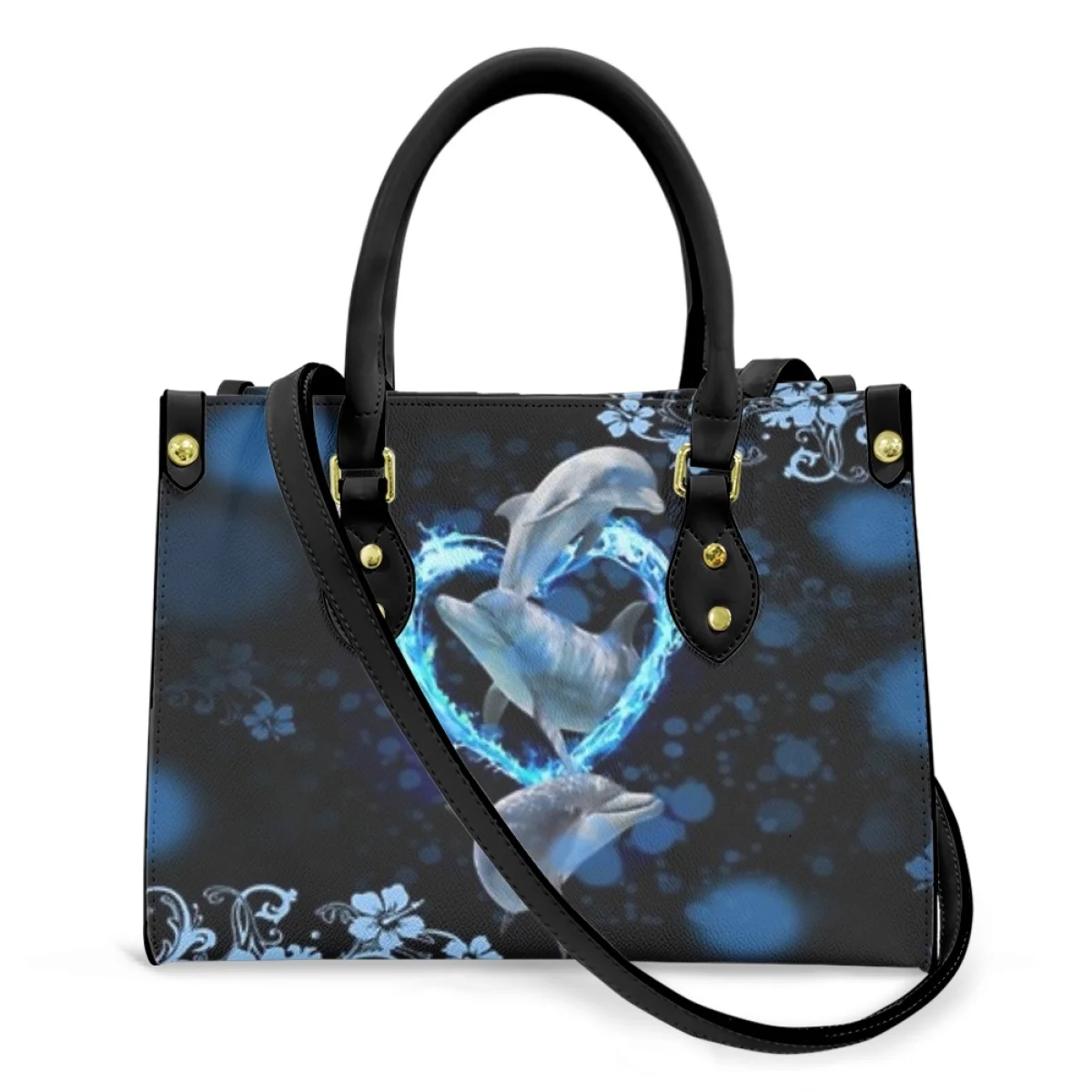 Belidome Blue Dolphin Floral Design Luxury Purses and Handbags for Womens Top Handle Satchel Shoulder Bags Messenger Tote Bag