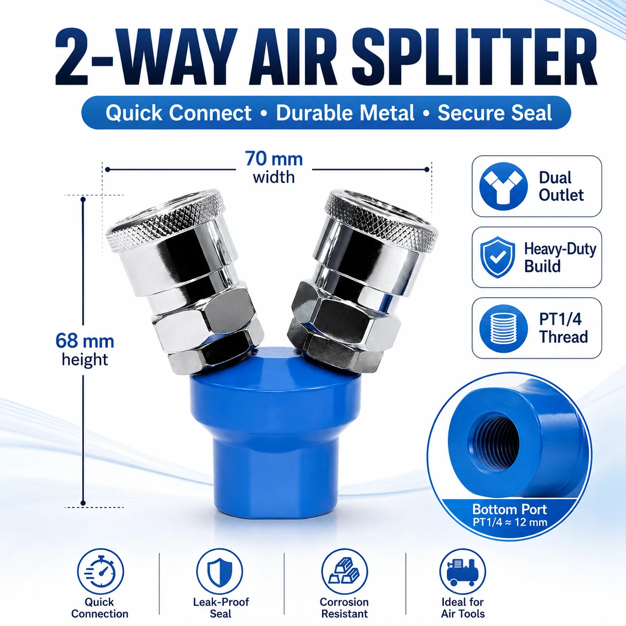 2 Way Quick Connect Multi Hose Coupler Air Compressor Manifold High Strength Fitting