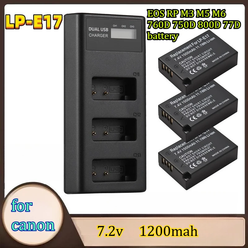 7.2v 1200mAh LP-E17 Camera Battery Suitable for Canon Mirrorless EOS RP M3 M5 M6 760D 750D 800D  77D  Digital Battery