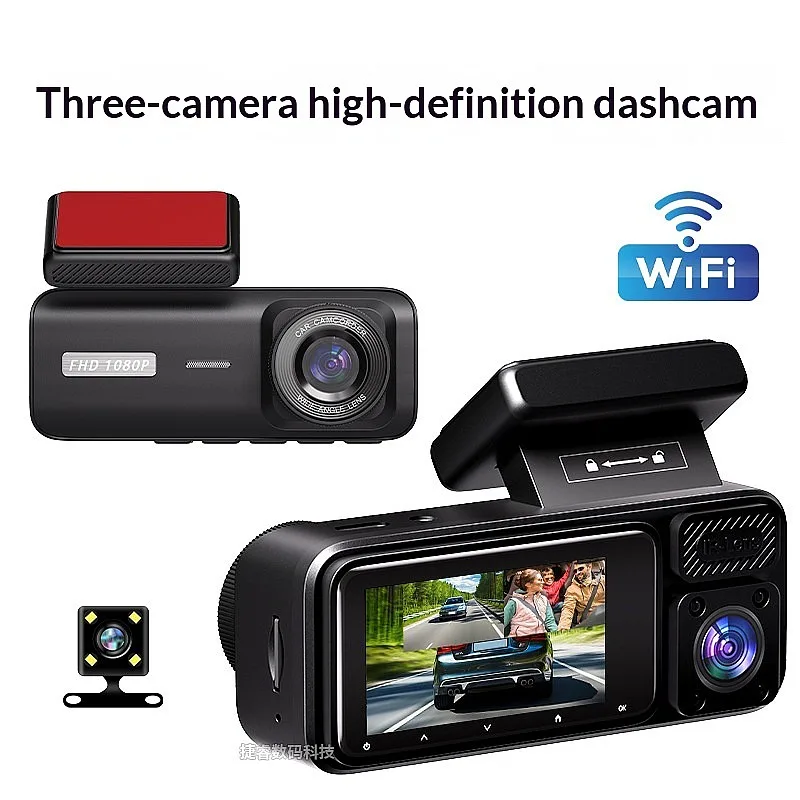 HD Triple Lens Dash Cam 3 Channel Front Rear Inside Car Camera Recorder