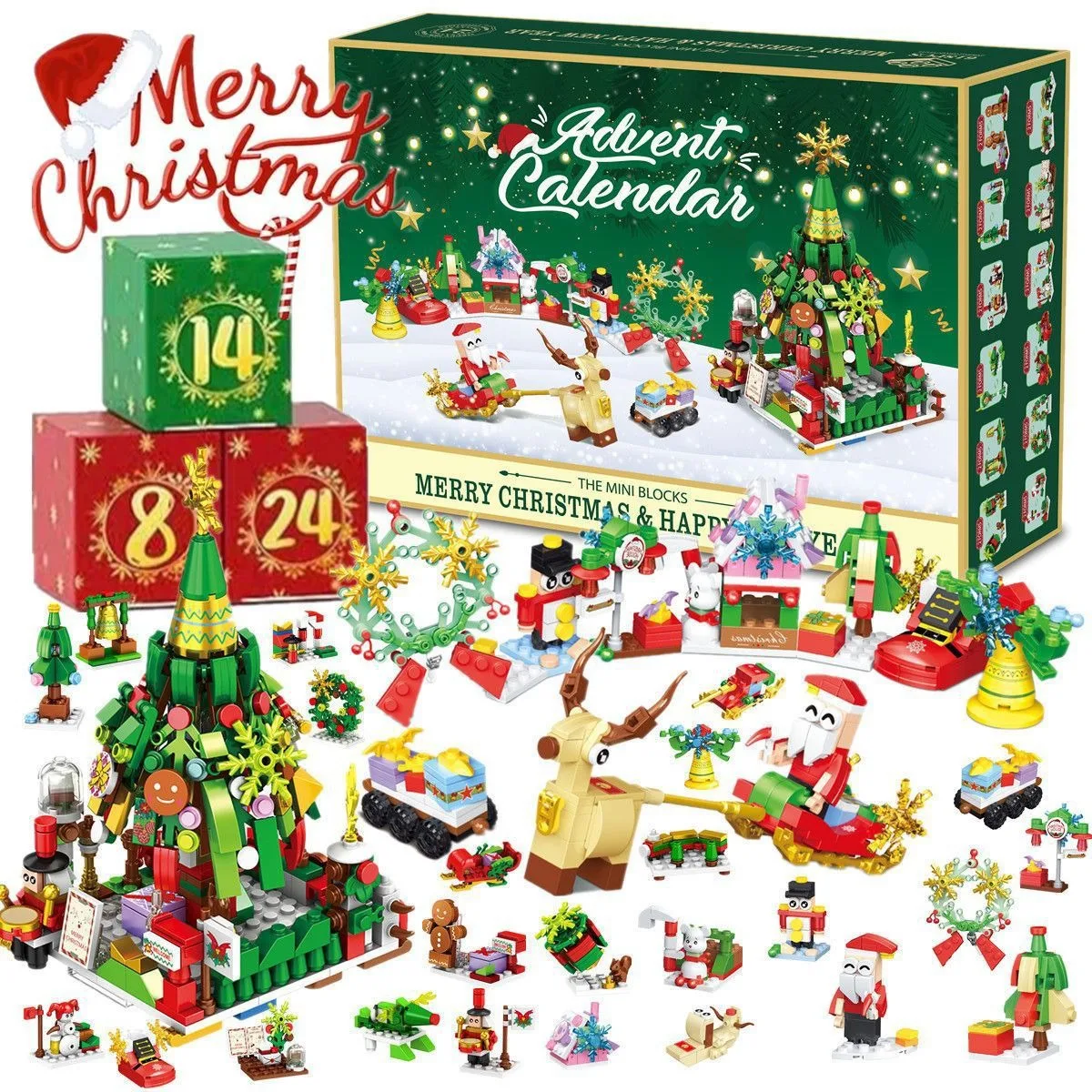 

24 Day Christmas Countdown Calendar Christmas Tree Building Blocks Set Children's Christmas New Year Creative Gifts Toys