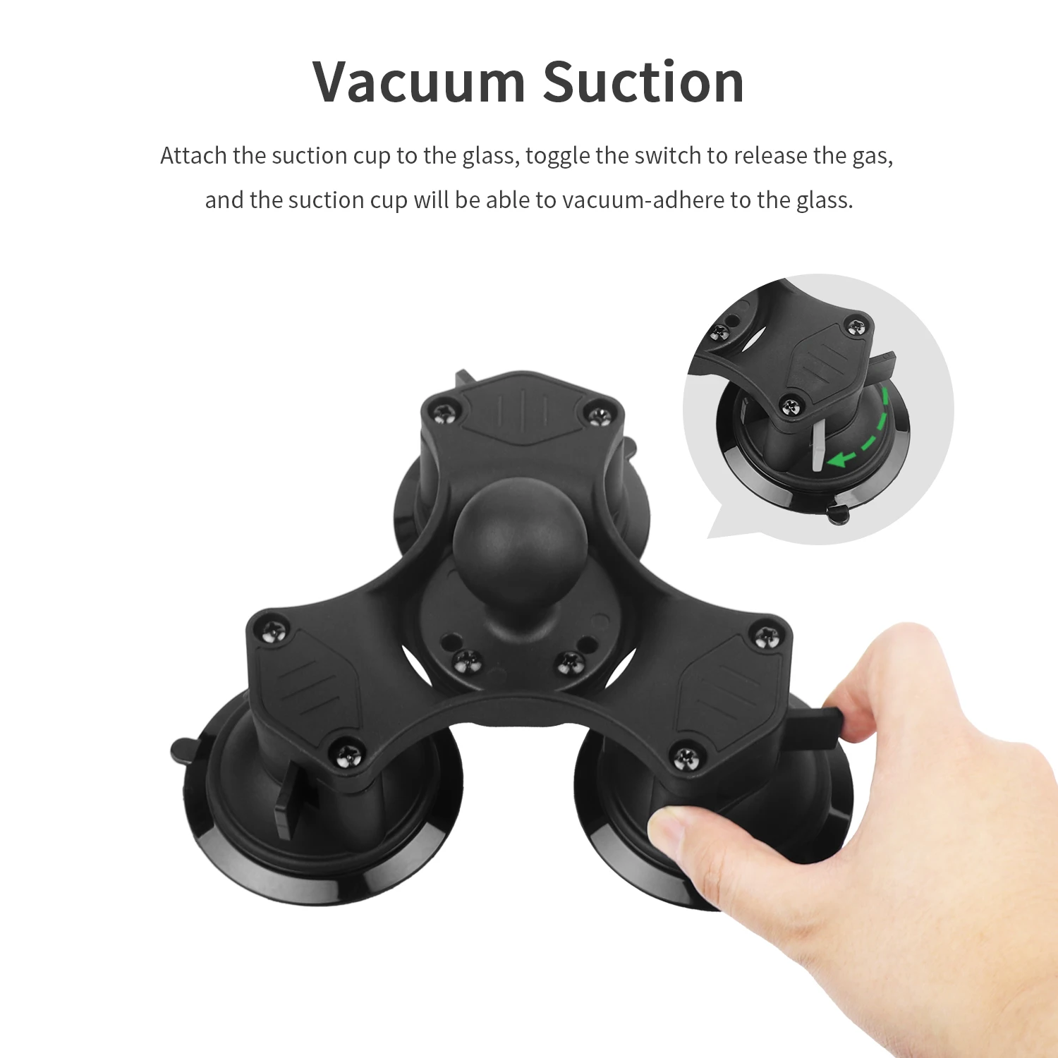 Heavy-duty triple suction cup car mount, strong adhesion, suitable as a base for tablets and GPS, compatible with RAM mounts