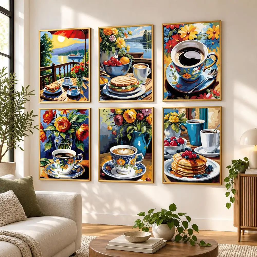 Art Afternoon tea coffee cup Poster HD art sticky wall waterproof home living room bedroom bar aesthetic decoration