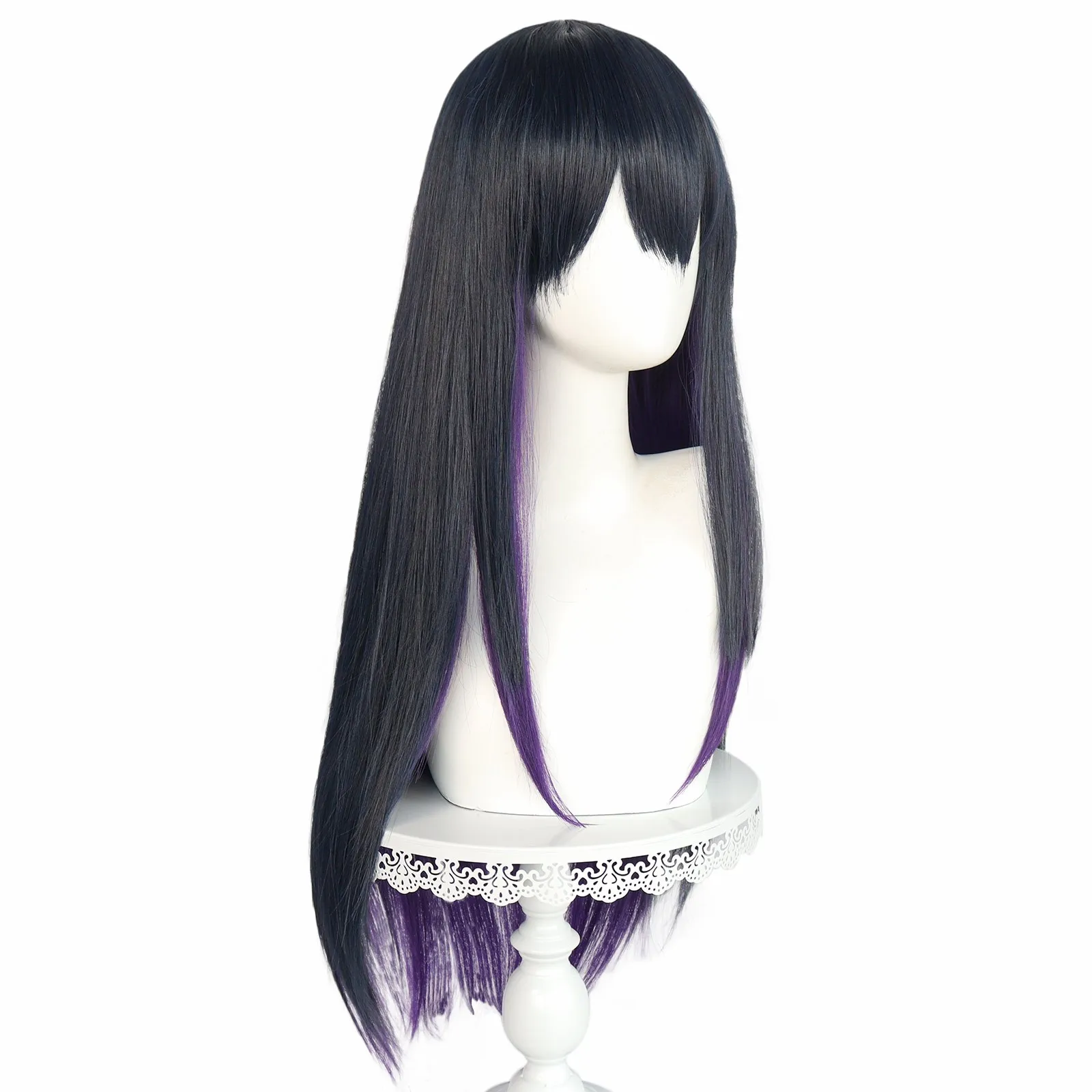 Anogol Synthetic Miko Yotsuya Cosplay Wig Anime Mieruko-chan Blue Mix Purple 80cm Long Straight Hair Machine Made for Halloween