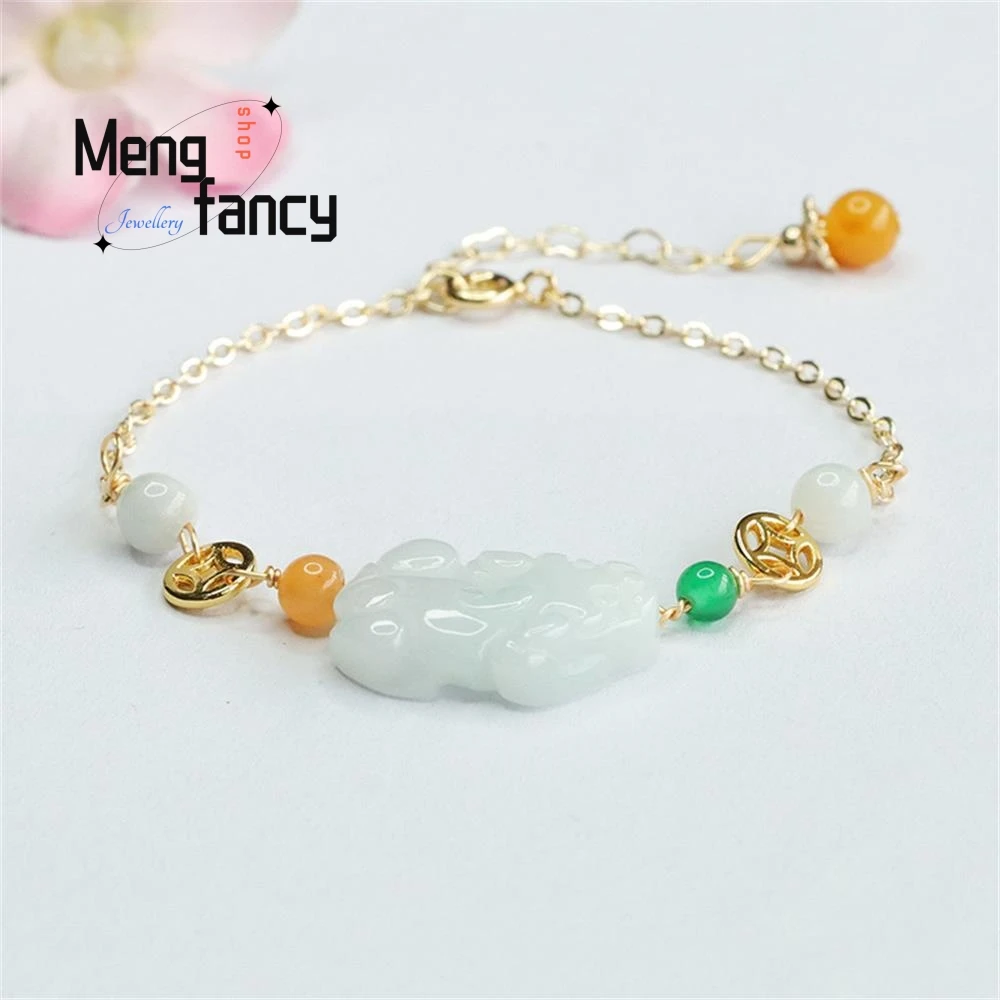 

Natural Myanmar A-goods Jadeite Pixiu Bracelet Exquisite Elegant Simple High-grade Luxury Quality Fashion Jewelry Holiday Gifts