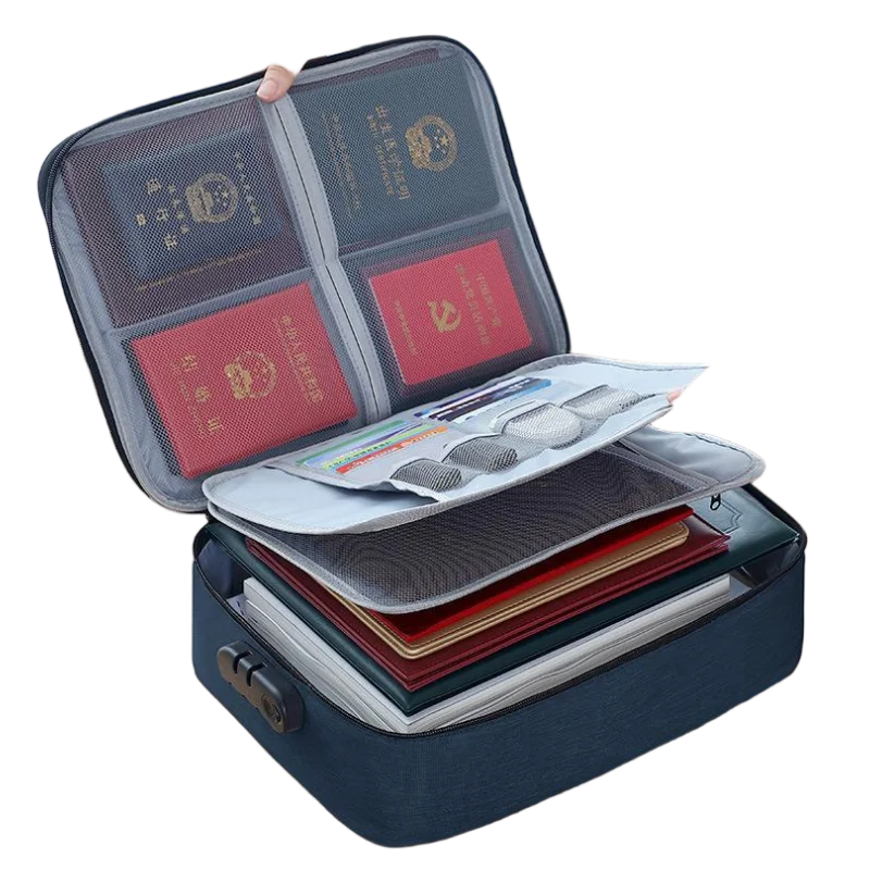 

Document Organizer Bag with Lock｜Fireproof & Waterproof｜Large Capacity 37×27×10.5cm｜Travel Storage for Files & Passports