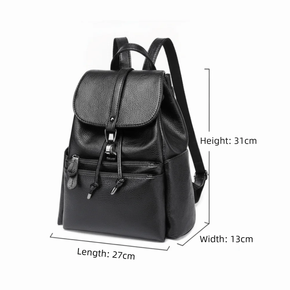 Modischer Weicher Damen-Rucksack Große Kapazität PU-Leder Schultertasche mit Reißverschluss Schulrucksack Reise-Aufbewahrungstasche – Detail 1