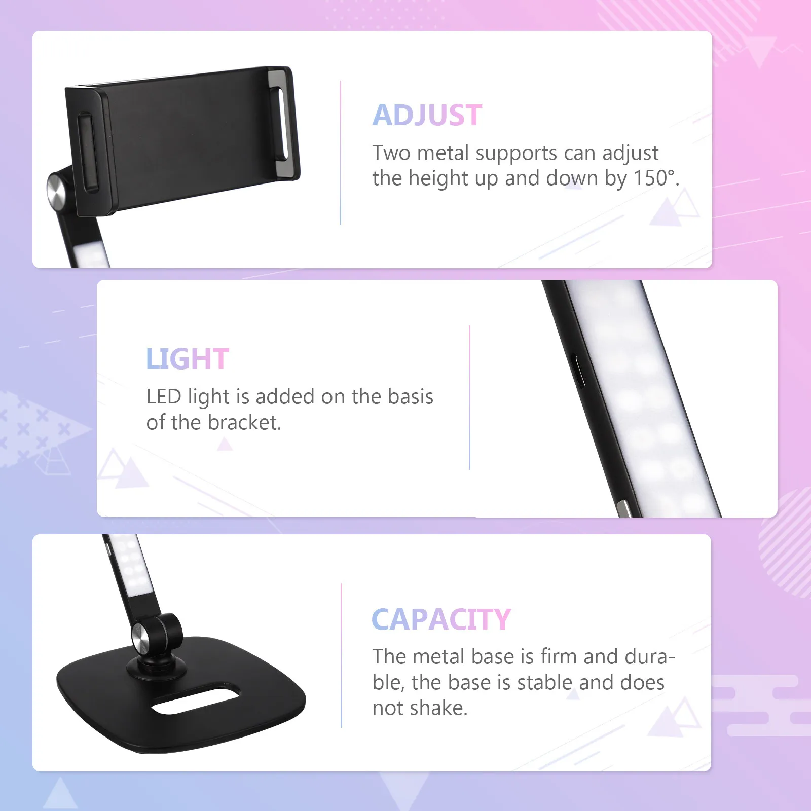 1Set Desktop Tablet Bracket Adjustable Phone Holder 360 Degree Rotation Sturdy Metal Support for Live Broadcast Online Class