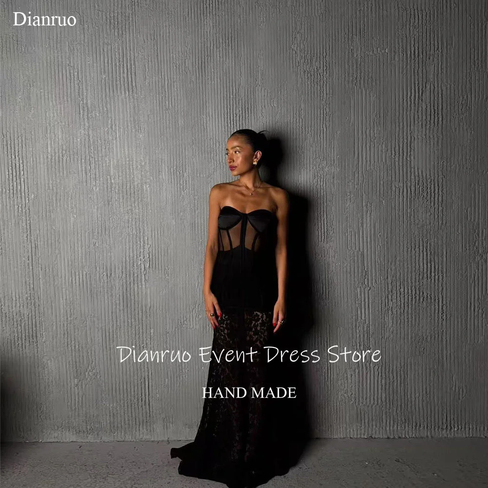 

Dianruo Black Mermaid Evening Dresses Long Illusion Lace Sweetheart Prom Gowns Graceful Bodycon Vestidos Elegantes Customized