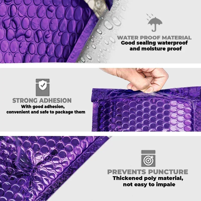 Waterproof Self Bag Packaging 100pcs Bubble Padded Mailers Bags Envelopes Courier Purple Seal Shipping