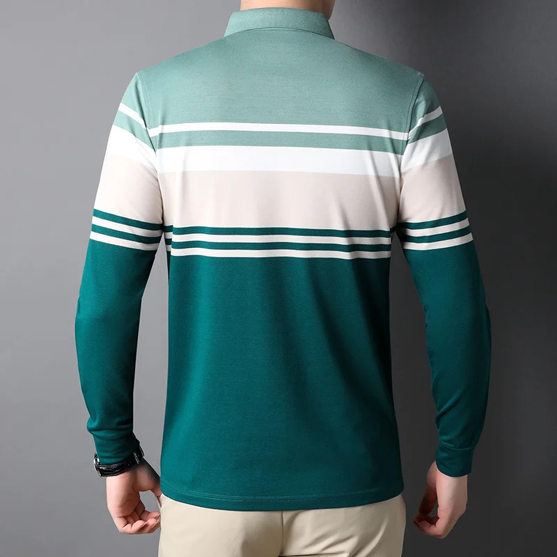 new 2022 spring polo shirt long sleeve T-shirt sweater tide brand casual striped men's long sleeve T-shirt