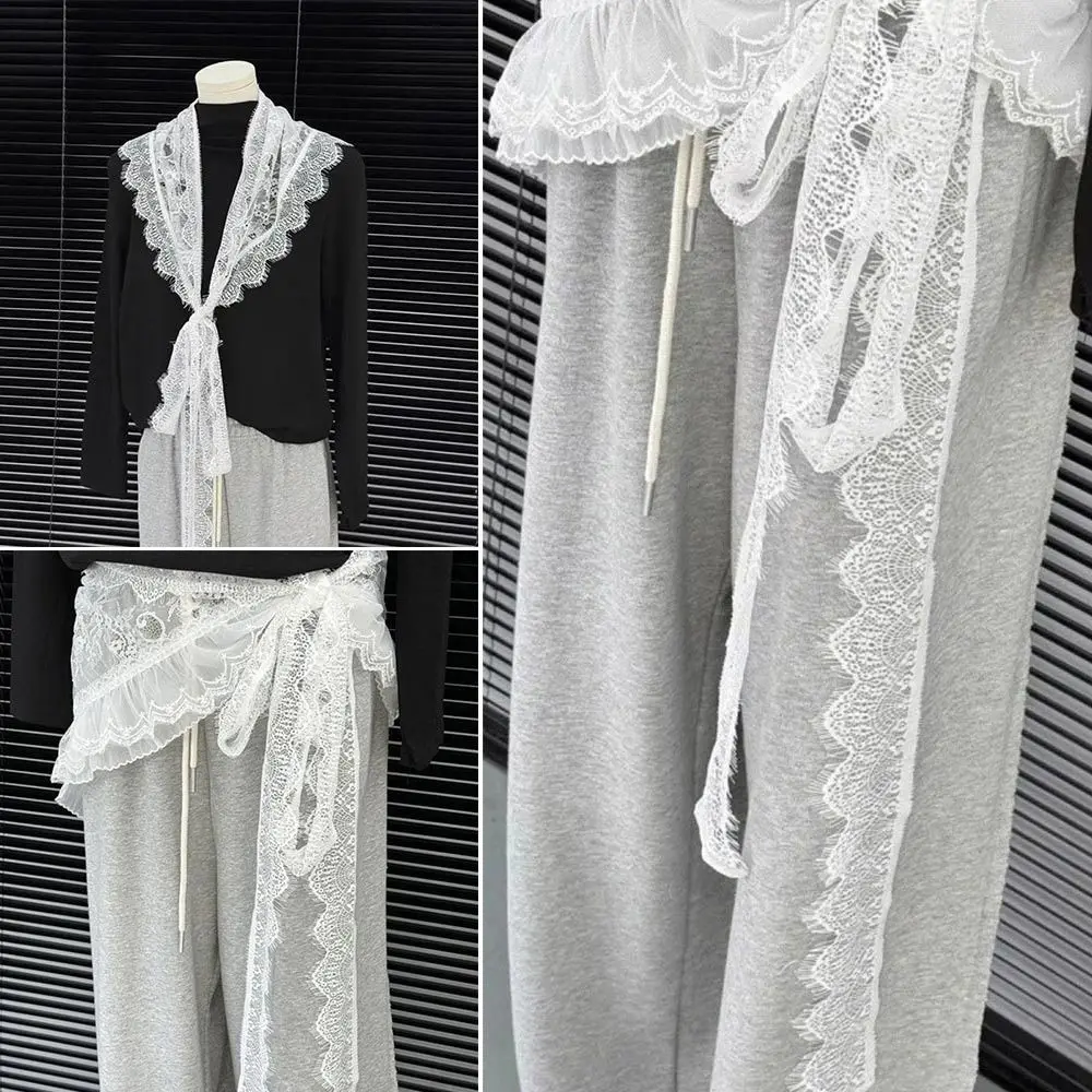 

Jeans Pants Decor Embroidered Flower Lace Mini Skirt See Through Y2K Streetwear Ruched Skirts Harajuku Irregular Pleated Skirts