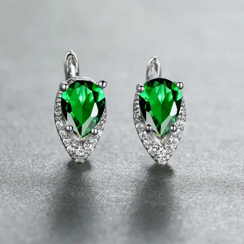 Green Cubic Zirconia Pearl Earring Prong Setting Green Zircon Pear V-shaped Earrings