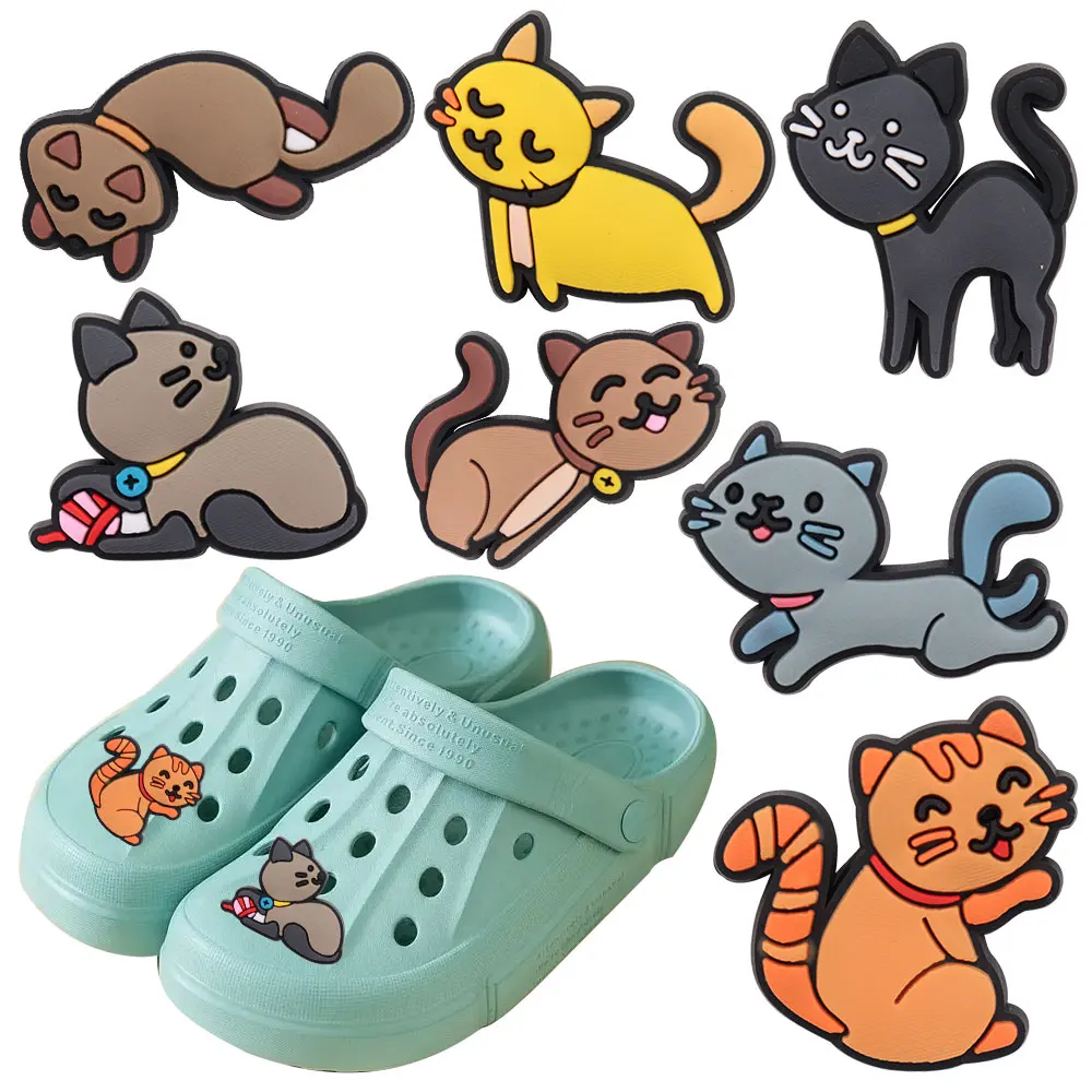 Hot Sale 1pcs PVC Cute Cartoon Shoe Charms Kawaii Cat Sandals Decoration Hole Slipper Ornaments Accessories Kid Party Xmas Gift