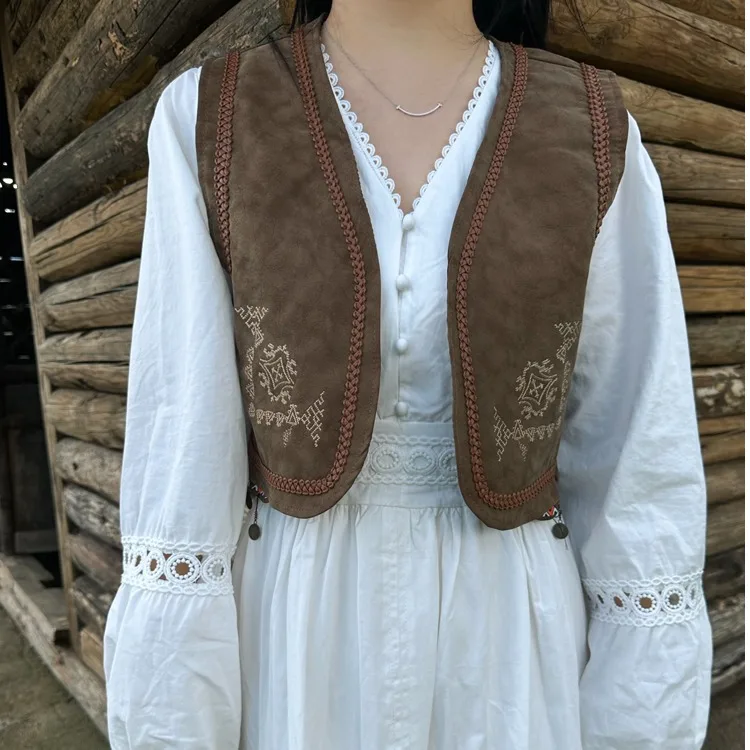 

White PU Leather Braid Trim Vest Jaet Women's ort Sle Travel Outfit Dr Set Casual Spring Faion Ladies Vest