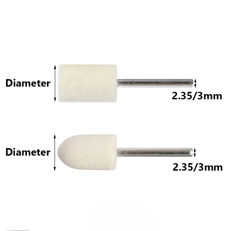 Wool Felt Mounted Polishing Buffing Wheel 2.35/3mm Shank for Mounted Point Metal Plastic Mould Fine Polishing