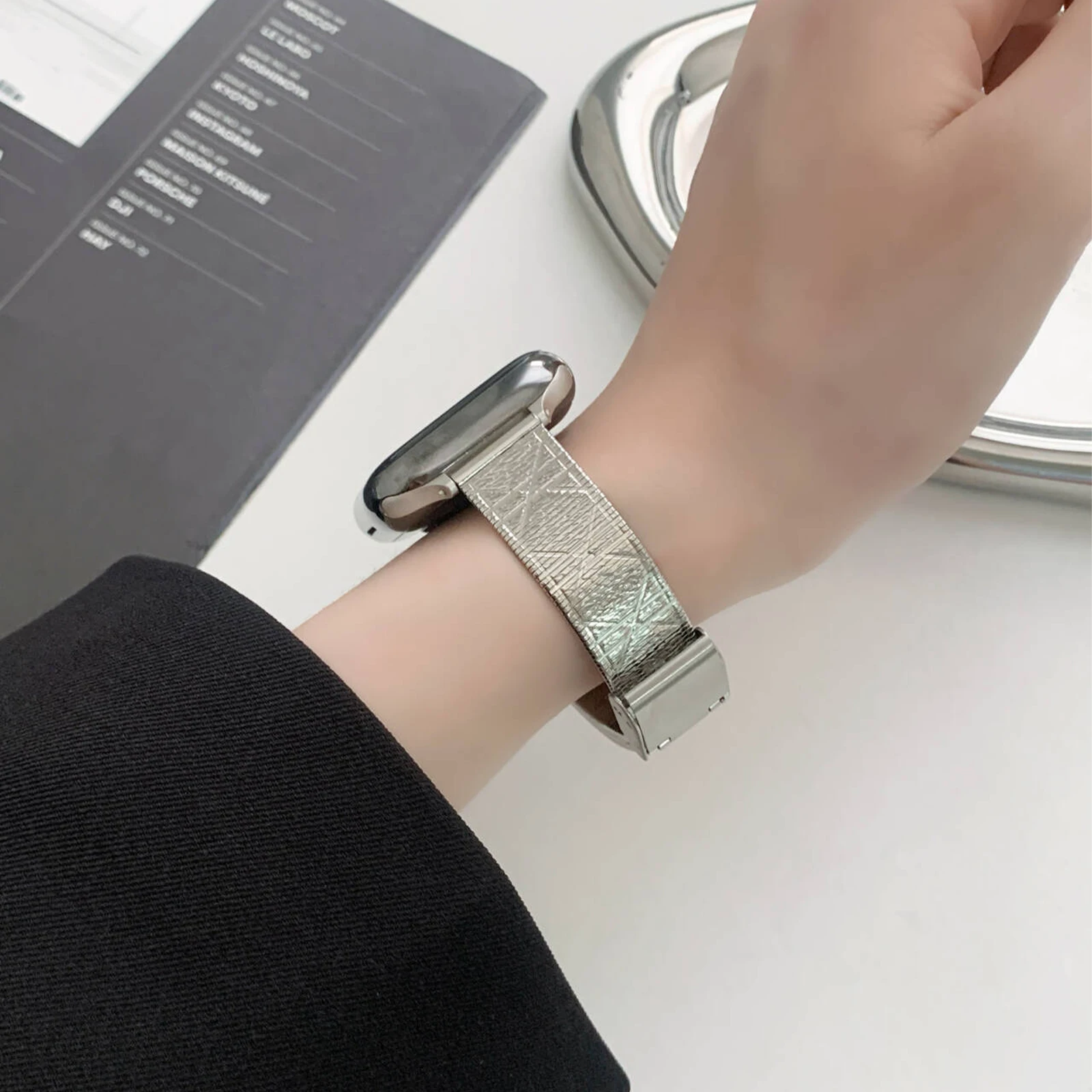 Tali jam tangan Stainless Steel untuk Apple Watch, rantai gelang logam Argyle 40 41 44 45 49mm