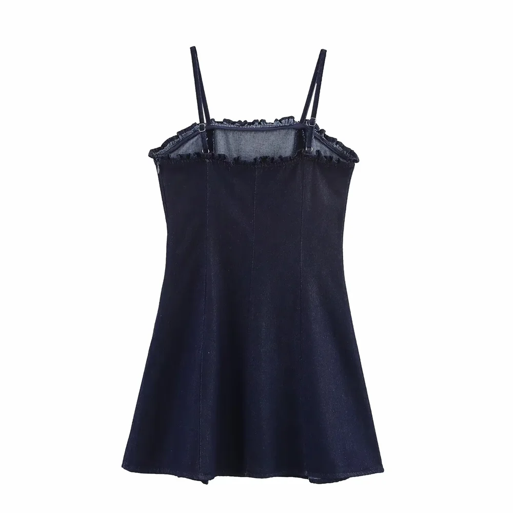 فستان نسائي قصير بحزام كتف مغسول قابل للتعديل من قماش الدنيم صيفي جديد بدون أكمام بقصة ضيقة #3