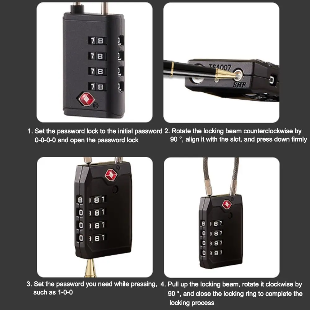 Portable Padlock TSA Customs Lock 4 Dial Digit Combination Lock Anti-theft Lock Safely Code Lock Luggage Lock Protect Security