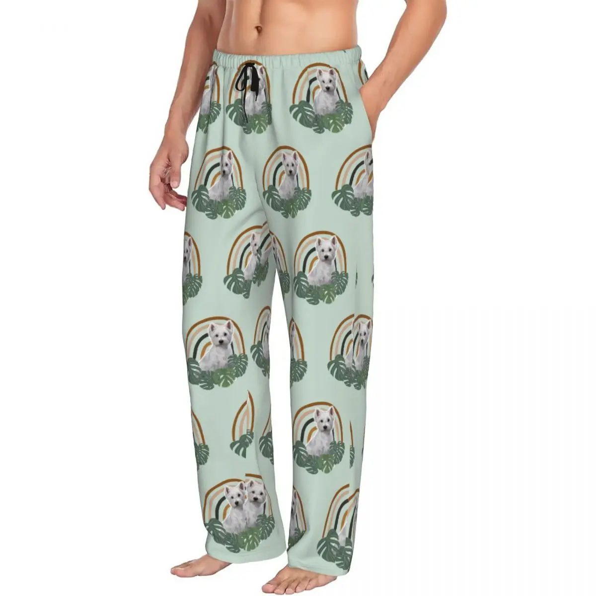 Custom Men's Westie Pajama Pants Printed West Highland White Terrier Lover Dog Sleep Sleepwear Bottoms with Pockets