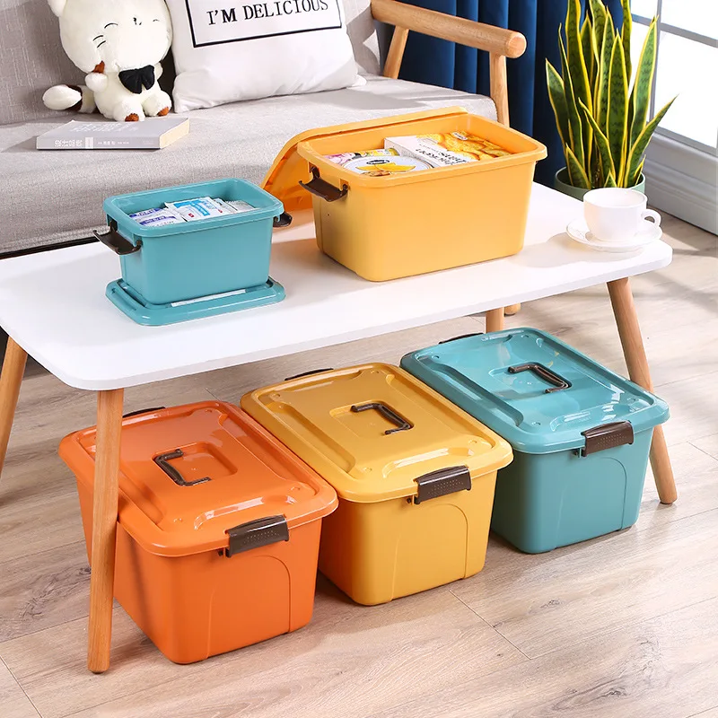 Plastic Sundries Storage Box with Handle Large Capacity Cosmetics Toy Snack Clothes Organizer Baskets Containers Home Gadgets