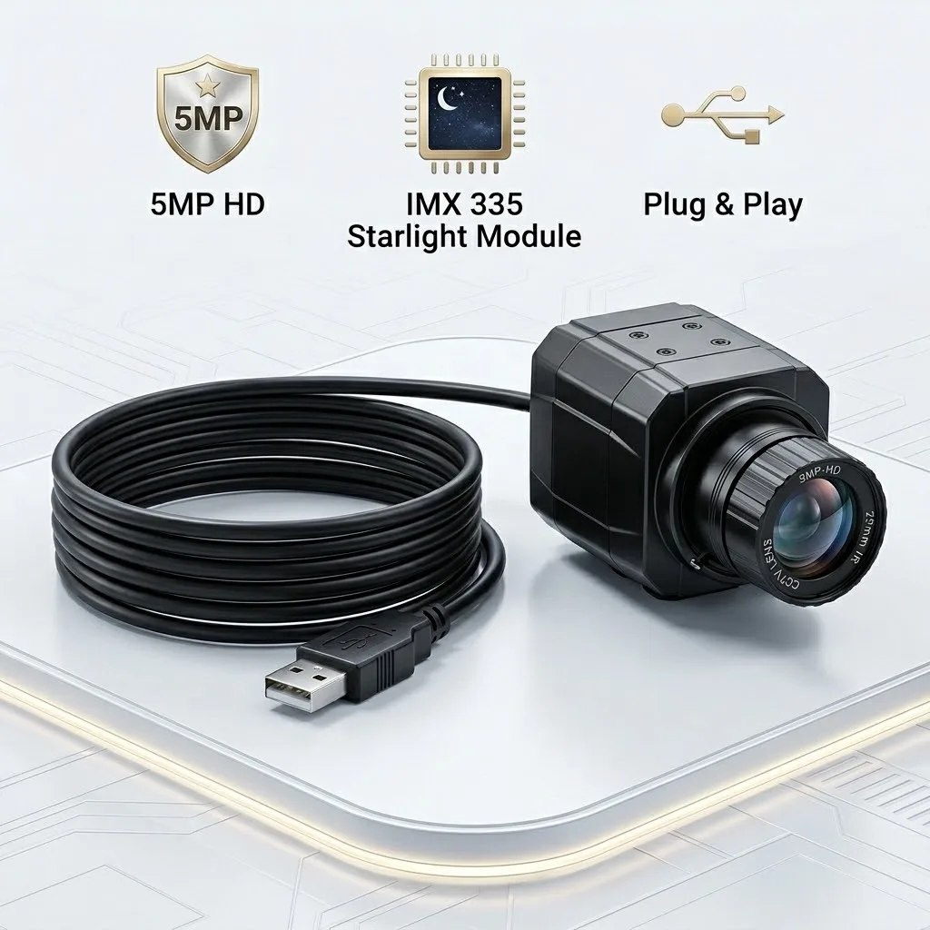 5MP/1080P IMX335 USB Camera Webcam 2.8/4/6/8/12/16/25mm Lens UVC 30fps Starlight Plug and Play Support PC/Linux/Raspberry Pi