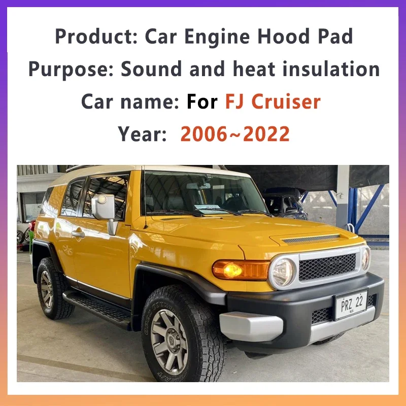 Alfombrilla de Aislamiento Térmico para Capó Delantero de Coche para Toyota FJ Cruiser Accesorios XJ10 2006~2022 2010 2015 2018 Alfombrilla de Algodón Insonorizante